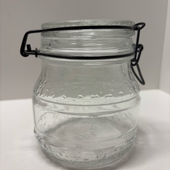Vintage Cove Clear bale wire 3/4 L jar with floral design, made in Italy - Picture 3 of 11